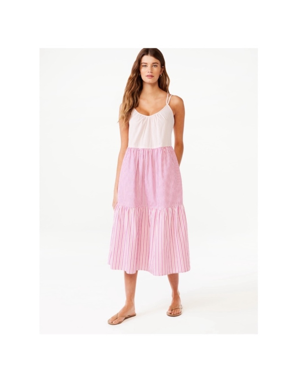 Free Assembly Women's Sleeveless Double Strap Cross Back Tiered Midi Dress